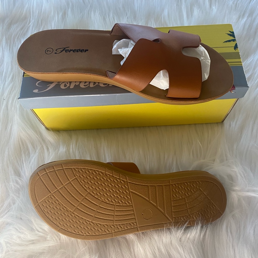 Forever Comfort Womens Refine 12 Slide Sandals Tan Perforated Slip On 7 New